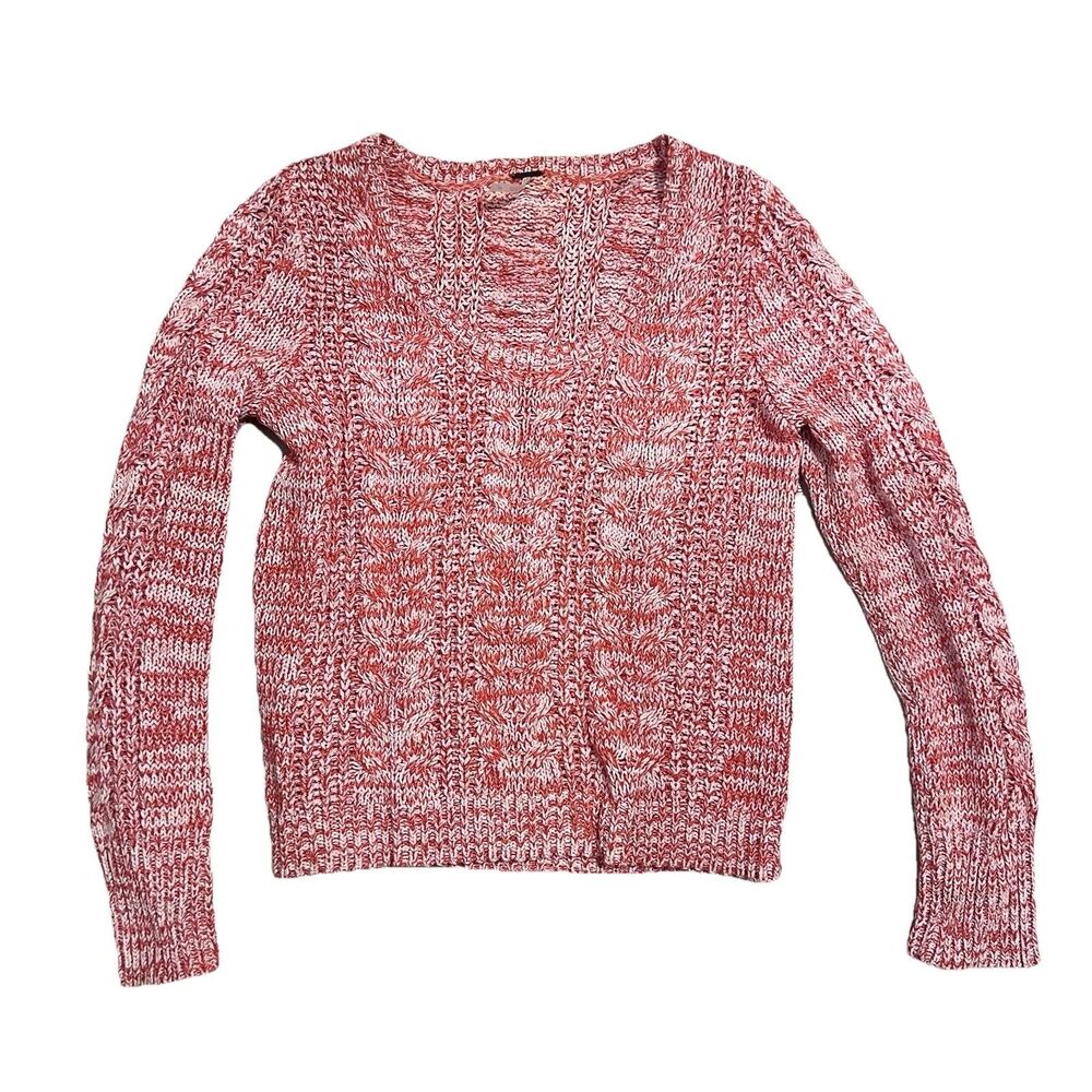 Free People Pullover Orange Cable Knit Cropped Sweater  Comfy Womens L Large